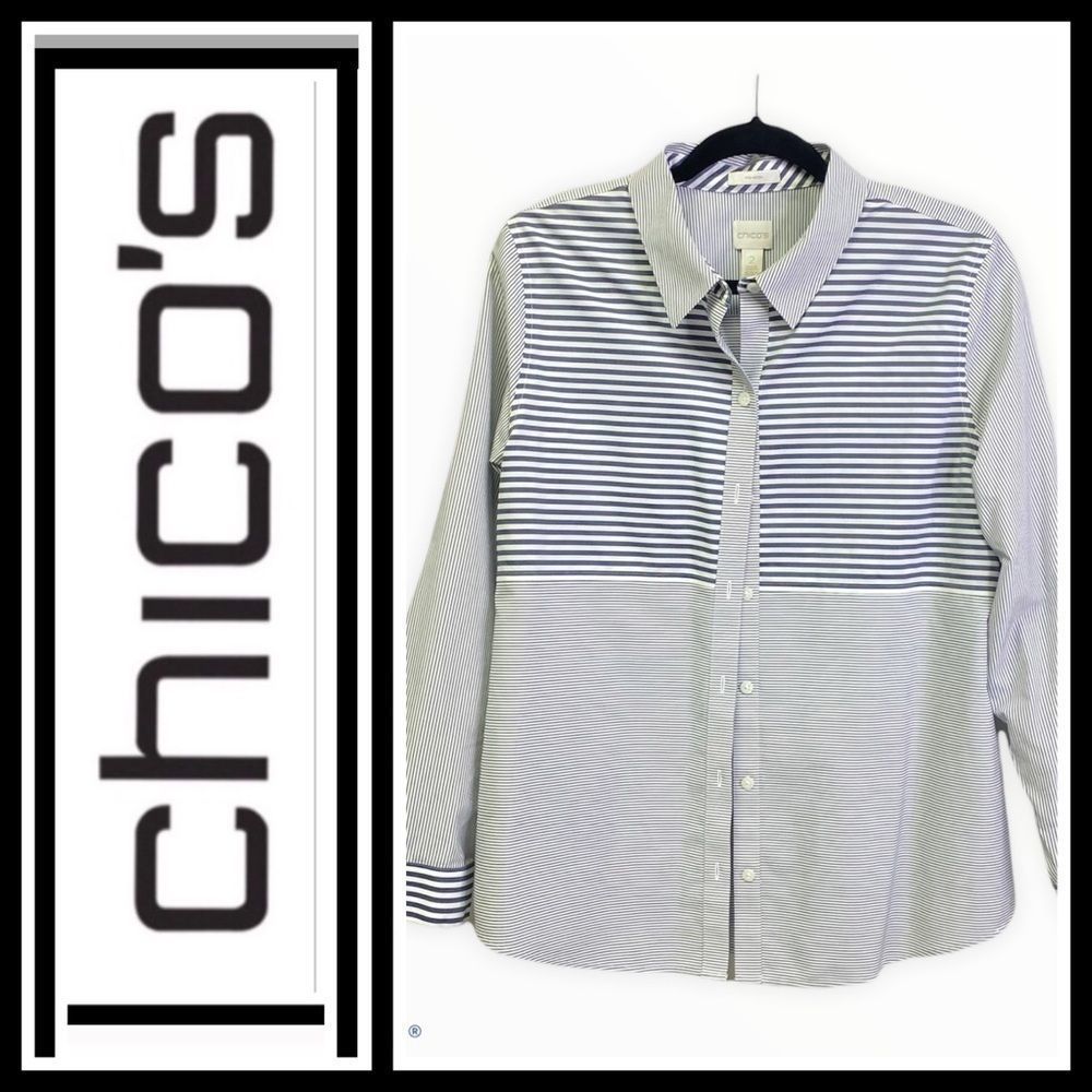 Chico navy and white striped button down